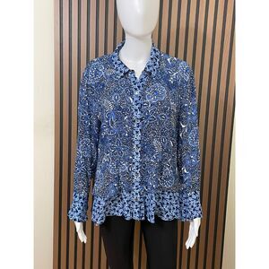 Habitat Women's M Blue Blouse Floral Button Front Blouse Top Viscose Casual